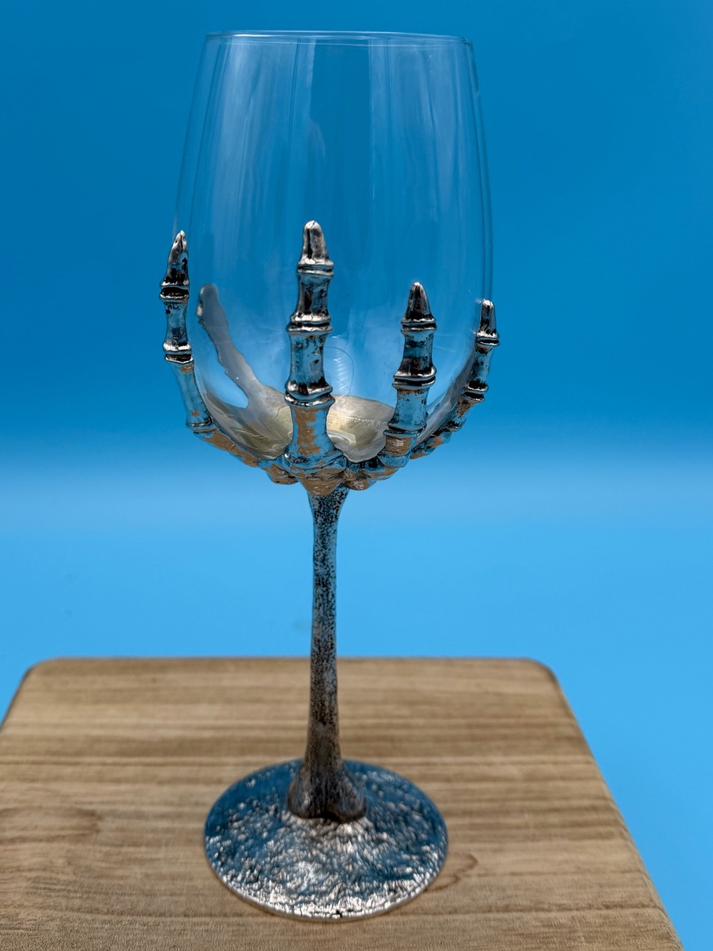 GOTH SKELETON HAND WINE GOBLET GLASS SILVER DRINK HALLOWEEN